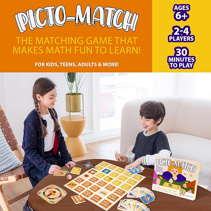 COI Play Picto-Match Board Game Set - Engage with Math,Vocabulary in English, Picture Matching Indoor Games for Kids Ages 6+, Learning Experience