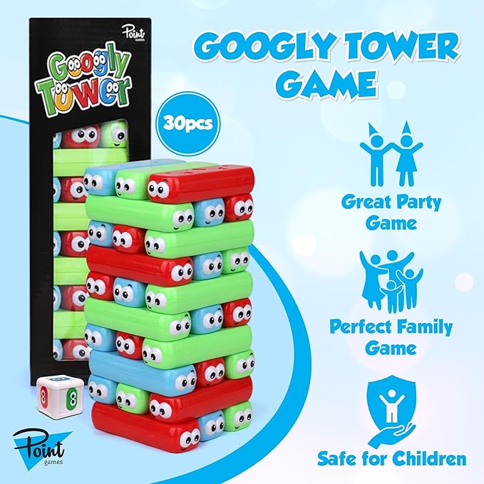 Point Games Googly Tower - Stacking Tower Game with Fun Design - Developmental & Interactive Puzzle, Test Stabilizing Skills- Ages 3+