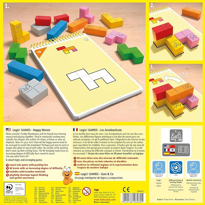 HABA Logic! Games: Happy Worms - Solo Brain Teaser Puzzling Game