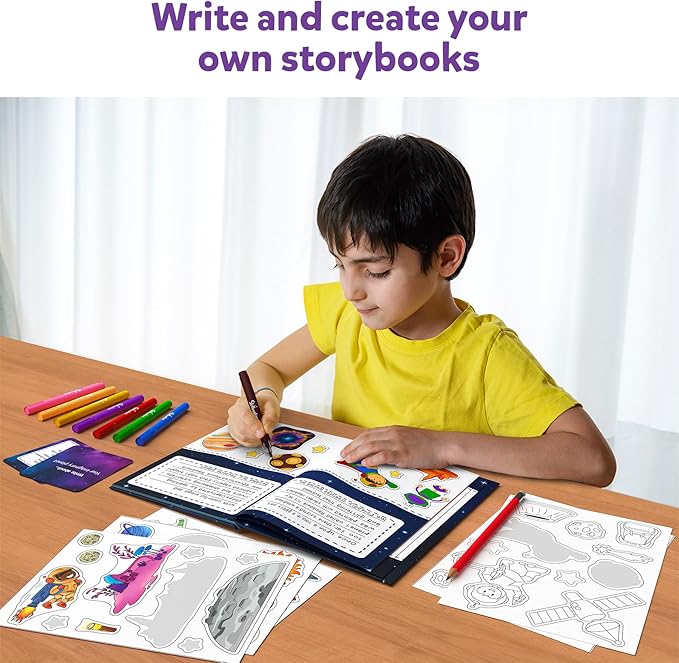 Skillmatics Storybook Art Kit - Space Explorers Art Kit for Kids, Write & Create Space Stories, Creative Activity for Boys & Girls, DIY Kit, 300+ Stickers, Gifts for Ages 5, 6, 7, 8, 9, 10