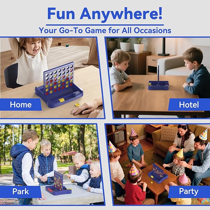 Pup Go 4 in a Row Game, Connect & Win Four in a Row Board Game, Portable 2-Player Strategy Games for Travel, Gift for Kids Children Age 3-12, Family Games Foldable Design with 6 Spare Discs Blue