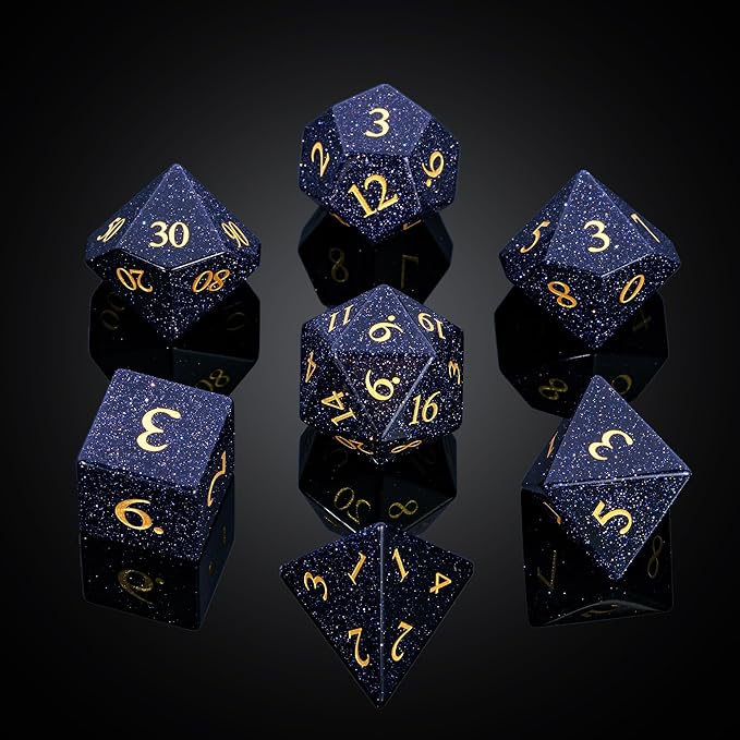 UDIXI Stone D&D Dice Set 7PCS Blue Sandstone Gemstone DND Dice with Leather Gift Box for Dungeons and Dragons Role Playing Game and Other Tabletop Games