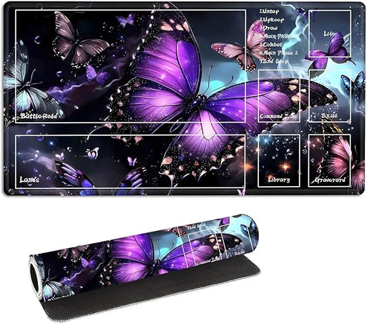 for MTG Playmat with Zones Storage Bag,for TCG Playmat and Playing Card Mat for Magic Board Games, Butterflies Non Slip Stitched Edges Game Mat, Rollable Foldable Card Playmats