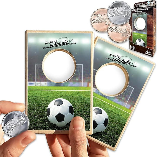 Desktop Coin Bouncing Party Set | Tabletop Cornhole Board | Small Travel Game Includes Coins