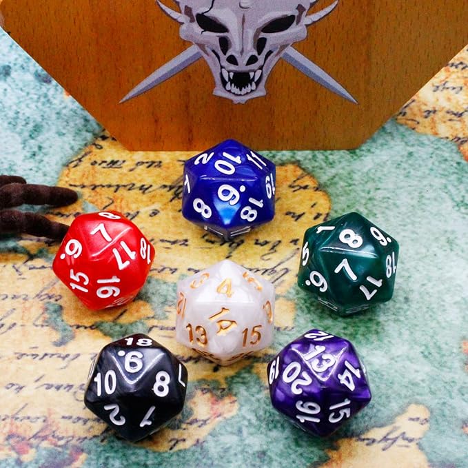 6 Pieces 20 Sided DND Dice,D20 Polyhedral Dice,22mm Pearl Color Dices Assortment D20 Dice,20 Sided Cube D&D Dice Set for Dungeons and Dragons, RPG, MTG Table Games(6 Colours)
