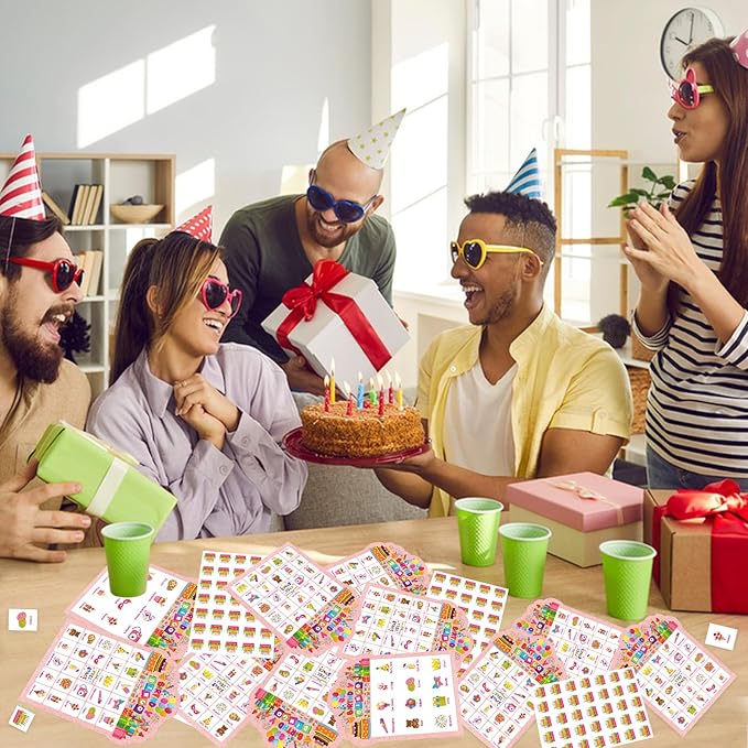 Birthday Bingo Game Cards, 24 Players Birthday Bingo Cards Party Games for Family Friends Adults Large Group Holiday Activities Supplies