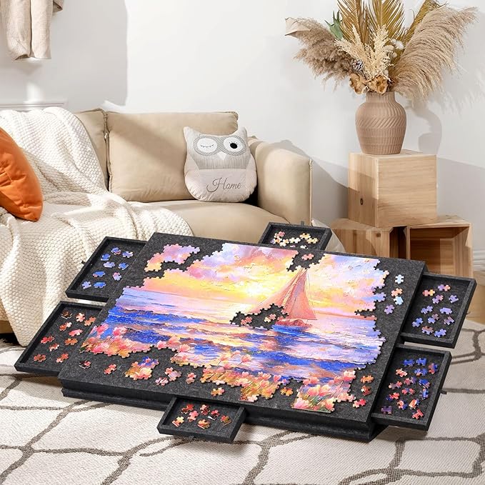 Hatisan 1500 Piece Puzzle Board with Drawers and Cover, Portable Felt Puzzle Table for Adults,Foldaway Jigsaw Puzzle Board for Birthday (Dark Grey, 1500 PCS)