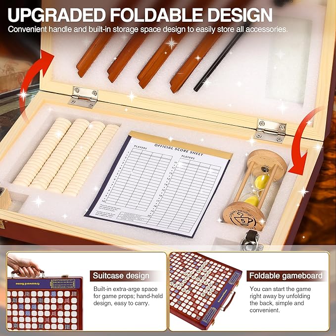 Crossword Game with Rotating Wooden Board, Foldable Board into Portable Carry Case, Luxury Edition Word Building Game with 100 Letter Tiles, Educational Family Board Game for 2-4 Players