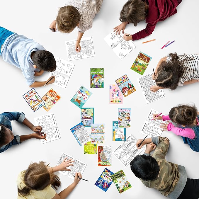 24 Mini Activity Books for Kids Party Favors ages 4-8 8-12,Fun and Challenges include Mazes, Dot to Dot,Word Search, Word Scramble and More for Goodie Bag Stuffer Classroom Activity