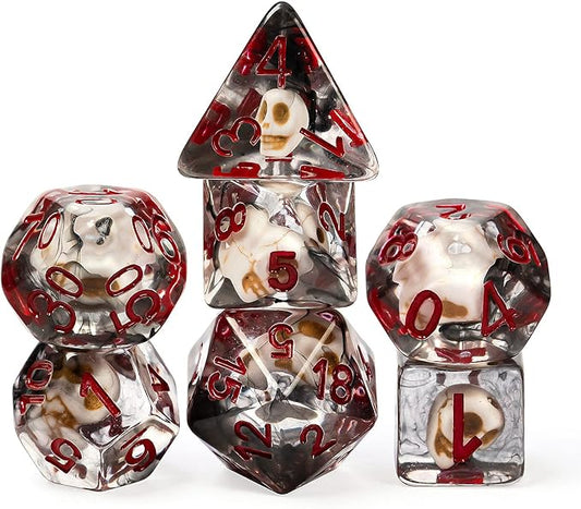 UDIXI Polyhedral DND Dice Set, 7PCS Skull Dice RPG D&D Dice Set for Dungeons and Dragons and Other Tabletop Games (Skull-Black)