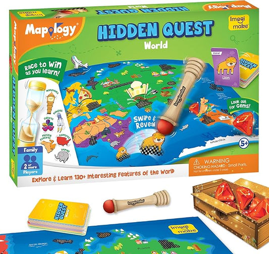 Imagimake Mapology Hidden Quest World Map Board Game | Magical Swipe & Reveal | Educational Toys for Ages 5-7 & 8-12 | Boys & Girls Toys Age 6-8 | Gifts for 10-Year-Old Boys