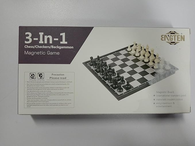 Andux Foldable Magnetic Three-in-One Board Game Set, Chess, Backgammon, Checkers (L, 32x32x2cm, 6+, 2 Players)