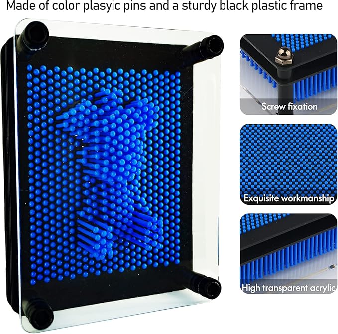 3D Pin Art Sensory Toy Size 5x3.7 Inches Needles Pin Impression Toy Intellectual Fun Rainbow Toys, Navyblue