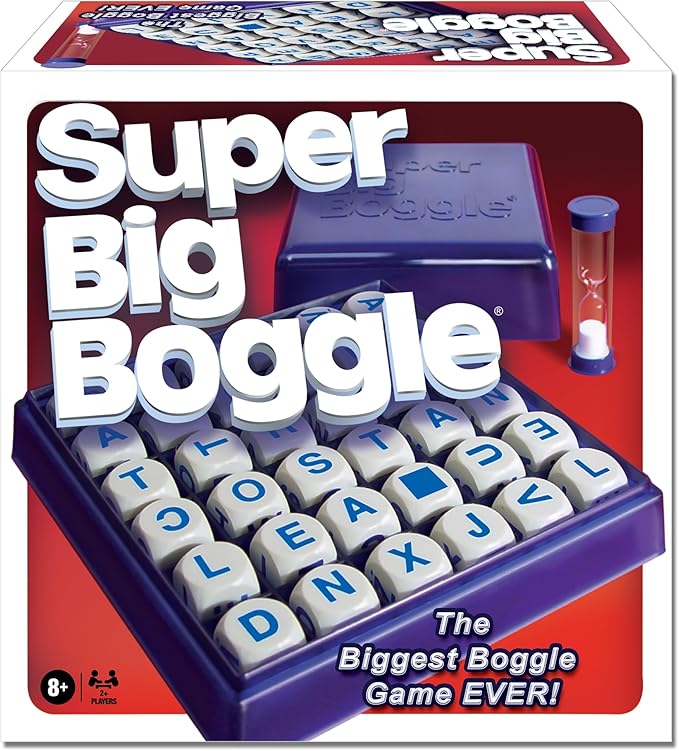Super Big Boggle with 6x6 Grid and 36 Letter Cubes by Winning Moves Games USA, the Biggest Boggle Game Ever, 4 Minute Sand Timer, for 2 or More Players, Ages 8+ (1165)