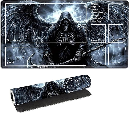 for MTG Playmat with Zones Storage Bag,for TCG Playmat and Playing Card Mat for Magic Board Games, Scary Skeleton Non Slip Stitched Edges Game Mat, Rollable Foldable Card Playmats