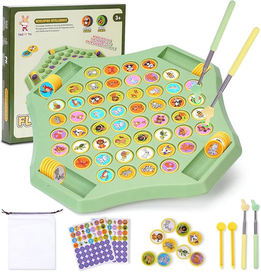 54PCS Animal Flip Chess Memory Chess Game, Animal Flip Matching Chess Board, Memory Chess Game for Kindergarten Gathering Activity, Flip to Win Travel Memory Game (L-Animal)