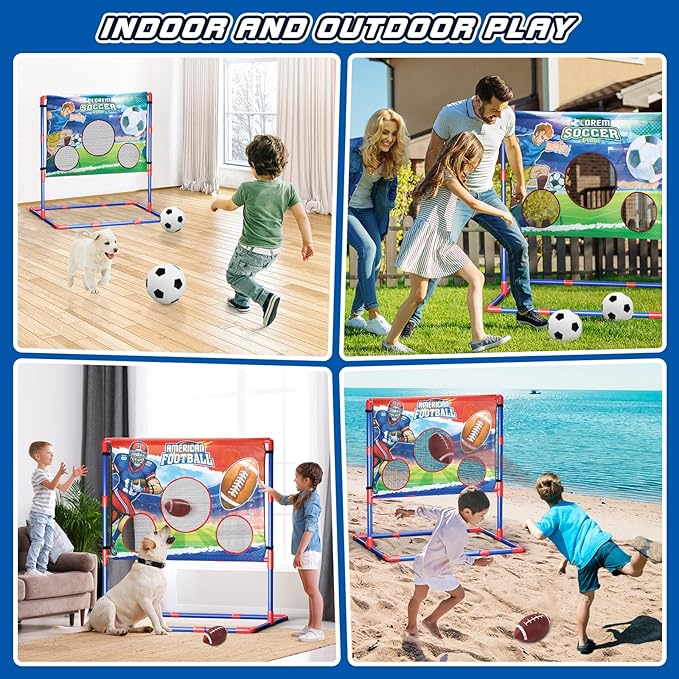 2-in-1 Football Target Toss Game,Soccer Football Games for Kids,Indoor Soccer Ball, 0utdoor Toys for Kids 8-12 with 2 Footballs & 2 Soccer Balls, Backyard Games,Party Family Game