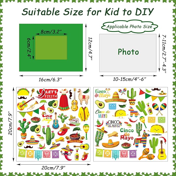 chiazllta 30 Packs Mexican Craft Kits for Kids Fiesta Party DIY Picture Frame Craft Cinco de Mayo Art Favor Home Classroom Game Activities for Festivals Carnivals