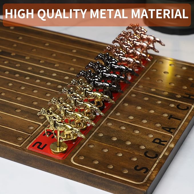 2 Pack Metal Horse Racing Board Game Card Board Game Finish Line Luxury Edition Solid Wood Race 11 Batches of Metal Model Horses 2 Sets of Dice and 2 Boxes of Cards (Flame)…