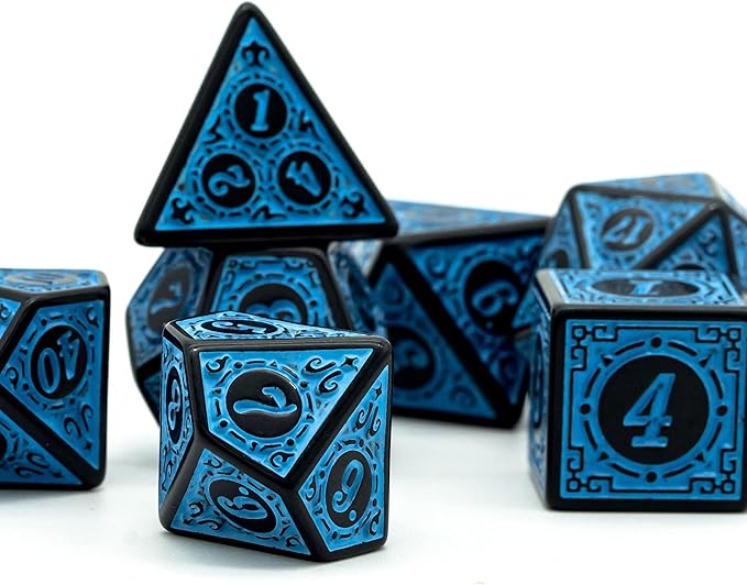 DND Dice Set -D&D Polyhedral Dice (7 Pcs) with Leather Dice Bag for Dungeons and Dragons Role Playing Dice Games RPGs (Blue with Black Edge)