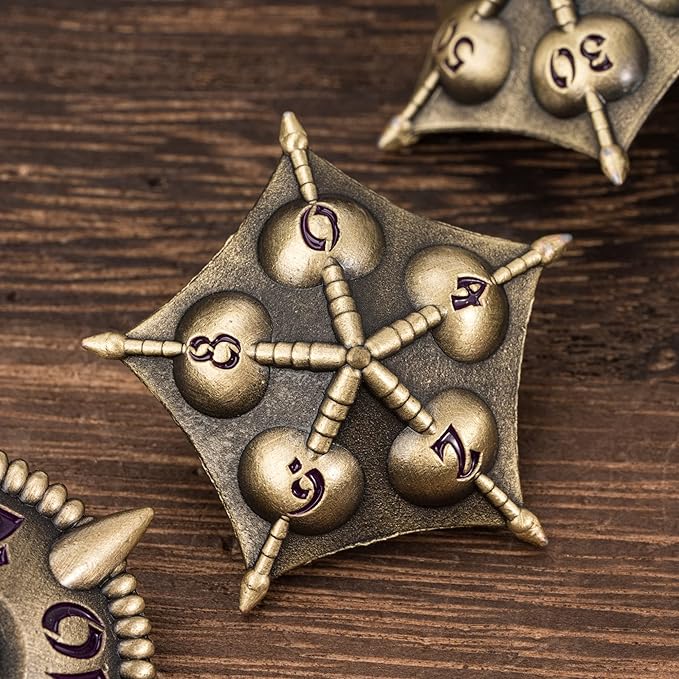 UDIXI Dragon Metal Dice Set D&D, 7-die Polyhedral Dice Set with Unique Shape for DND Dungeons and Dragons Role Playing Games and Tabletop Game (Bronze with Purple Number)