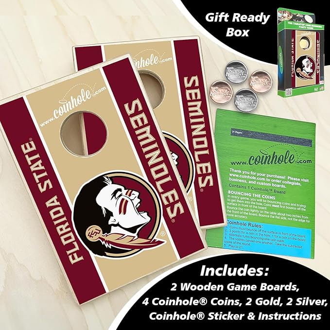 Tabletop Cornhole Game Set | Officially Licensed College Mini Football Cornhole Board Game | Includes Coins