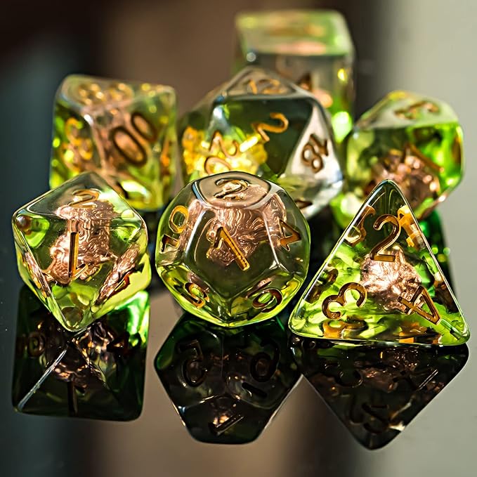 UDIXI 7PCS Polyhedral Dice Set, 7-Die DND Dice Set Filled with Wolf Head for Role Playing Games as Dungeons and Dragons RPG Table Games?D&D (Druid)