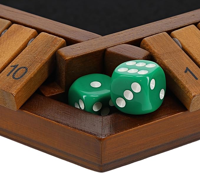 Shut The Box Game 6 Player – Walnut Stained Wood, Wooden Board Game, Table Games for Adults, Bar Games, Portable Dice Game for 1-6 Players, Classic Games