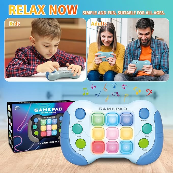 Fast Push Bubble Game, Quick Push Pop Light Up Game, Handheld Pro Game Machine Toys for Kids, Sensory Fidget Toys, 5 Modes Birthday Gifts for 6 7 8 9 Year Old Boys & Girls