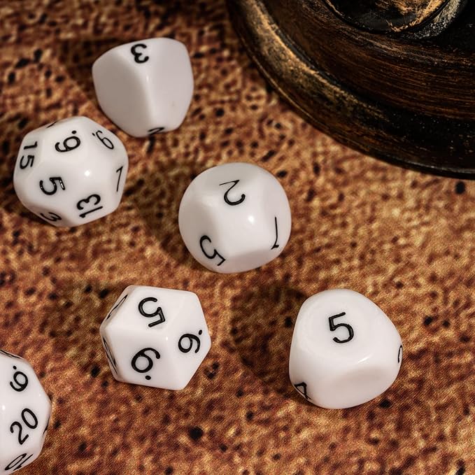 15 Pieces Complete Polyhedral DND Dice Set D3-D100 Spherical D&D Dice Set with Dragon Eye Dice Bag, D100 Dice for Dungeons and Dragons, RPG, MTG Table Games(White w/Black Numbers)