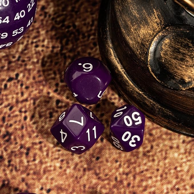 15 Pieces Complete Polyhedral DND Dice Set D3-D100 Spherical D&D Dice Set with Dragon Eye Dice Bag, D100 Dice for Dungeons and Dragons, RPG, MTG Table Games(Purple w/White Numbers)