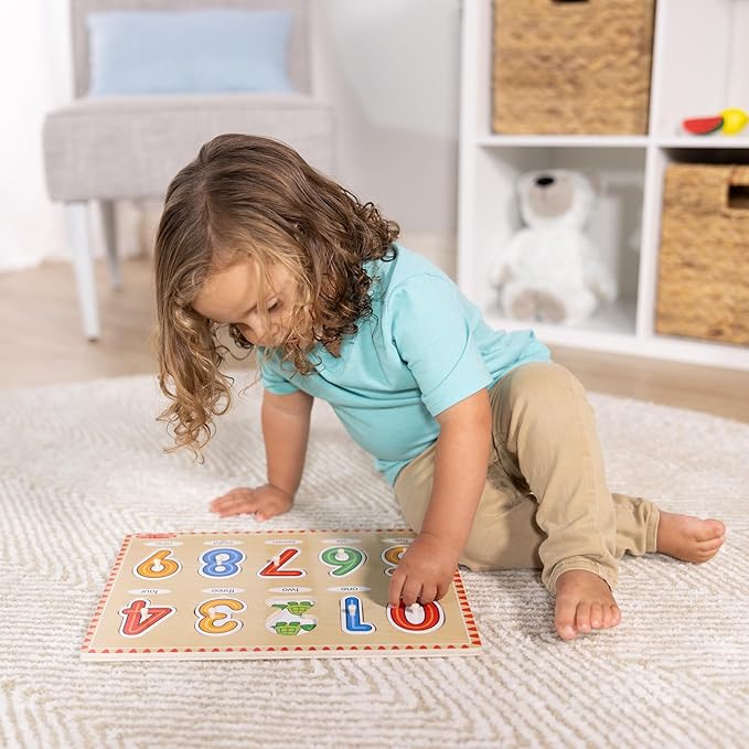 Melissa & Doug Lift & See Numbers Wooden Peg Puzzle - 10 Pieces Number Puzzles for Toddlers and Kids Ages 1+ - FSC-Certified Materials