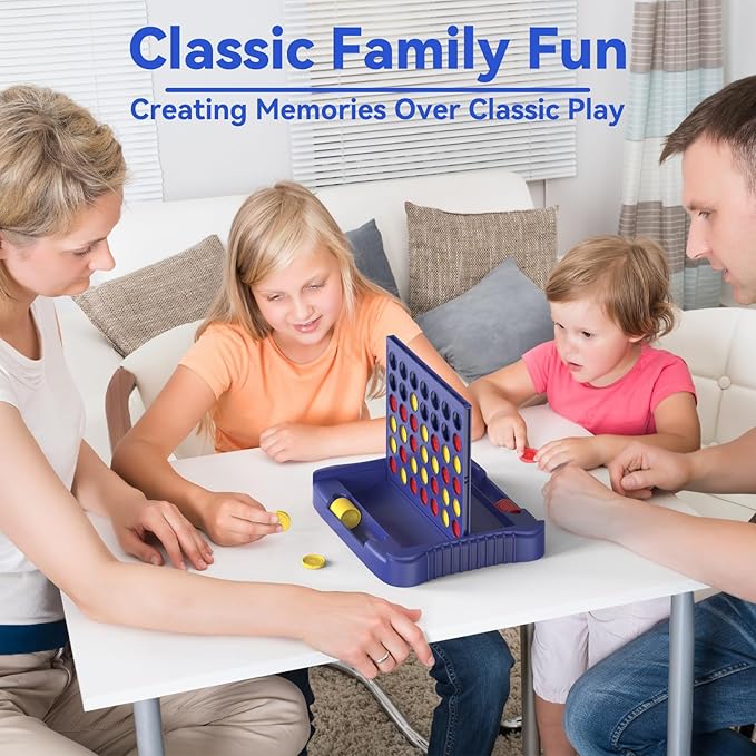 Pup Go 4 in a Row Game, Connect & Win Four in a Row Board Game, Portable 2-Player Strategy Games for Travel, Gift for Kids Children Age 3-12, Family Games Foldable Design with 6 Spare Discs Blue