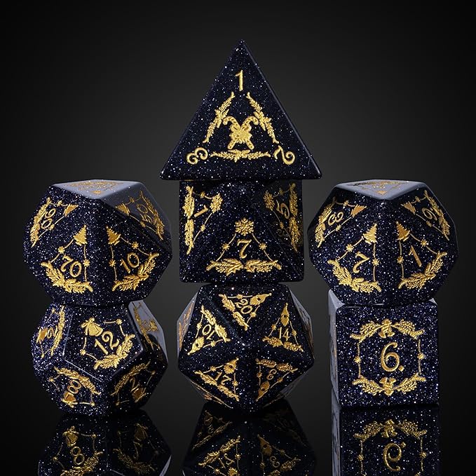 UDIXI Christmas Gemstone Dice Set, 7PCS Crystal DND Dice for Dungeons and Dragons, Handmade Stone Dice for Table Games (Blue Sandstone)