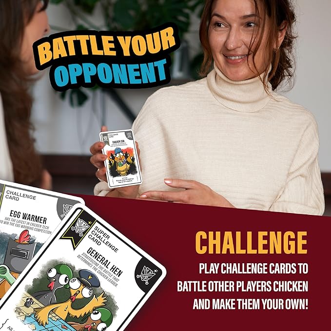 Chicken Challengers Card Game, Hilarious Games for Adults & Teens, New and Strategic Games for Adults and Family Game Night, 2-8 Players, Ages 13+, Travel-Friendly, 114 Cards