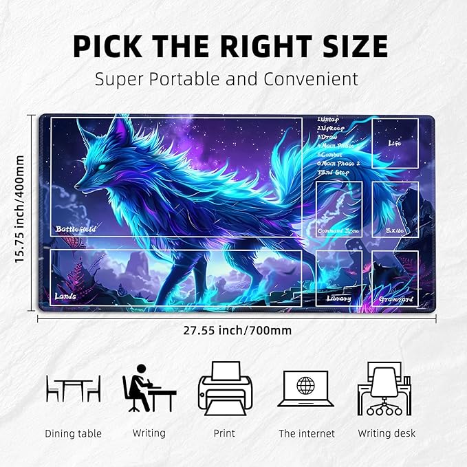 for MTG Playmat with Zones Storage Bag,for TCG Playmat and Playing Card Mat for Magic Board Games, Glowing Fox Non Slip Stitched Edges Game Mat, Rollable Foldable Card Playmats
