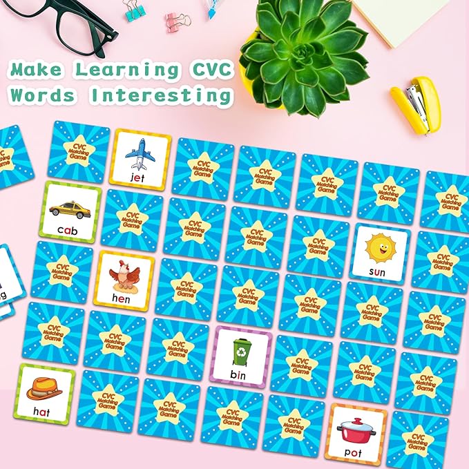 Memory Game, CVC Word Games Kindergarten, Memory Games for Kids Ages 4-8, Matching Games for Toddlers 3-5, Phonics Games Flash Cards 2-4 Years, Memory Card Game Homeschool Learning Educational Toys