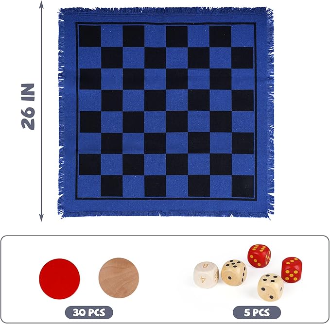 2-in-1 Vintage Giant Backgammon Game and Checkers– 26" Outdoor Yard Board Game with 30 Wooden Checkers & 5 Dice – Jumbo Backgammon Set Backyard Game for Family Lawn Games, Outdoor & Indoor Play