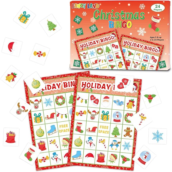 Fancy Land Christmas Bingo Game for Kids 24 Players Holiday Party Supplies