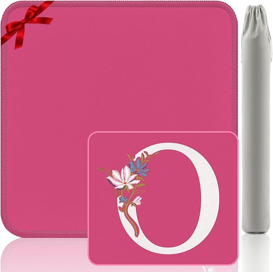 Mahjong Mat | Neoprene Anti-Slip Noise Reduction, Simple Design & Embroidery | 32.4x32.4 Inch Pink | Perfect for Mahjong, Board Games & Tile Games | Elegant Gift(Custom O Letter)