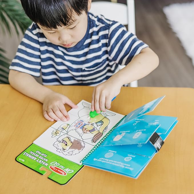 Melissa & Doug On the Go Water Wow! Reusable Water-Reveal Flip Pad - Wacky Animals - Party Favors, Stocking Stuffers, Travel Toys For Toddlers, Mess Free Coloring Books For Kids Ages 3+