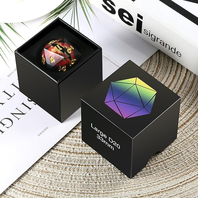 Liquid Core D20 Dice,DNDND 33mm Dragon Eye 20 Sided Dice with Gorgeous Gift Box for Dungeons and Dragons (Purple)