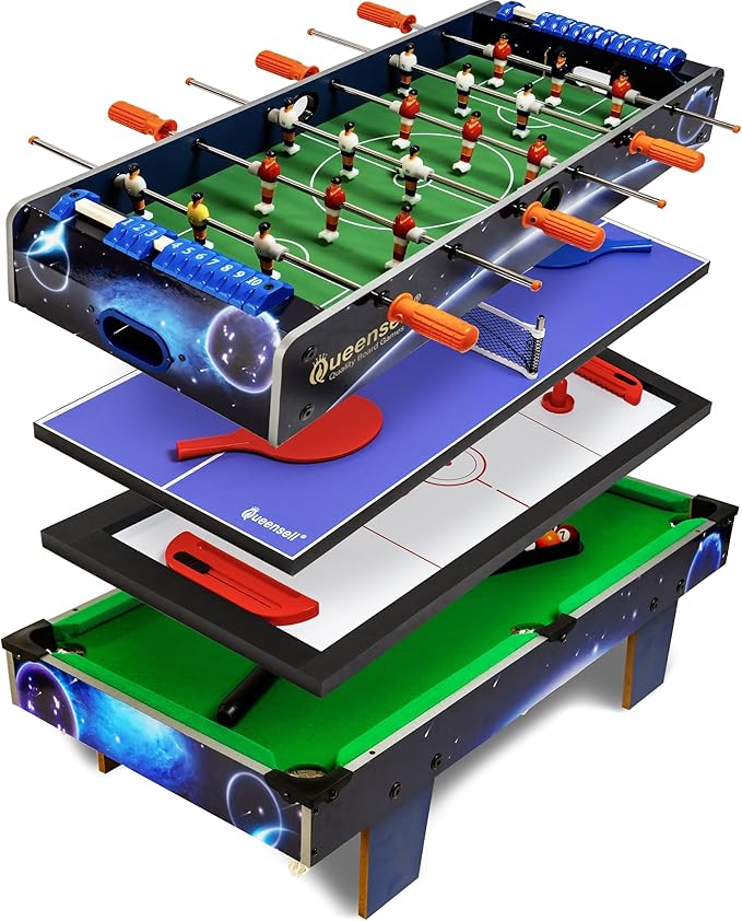 4 in 1 Mini Game Table 28"– Multi Game Table for Adults and for All Family Mini Air Hockey Table, Mini Ping Pong Table, Foosball Table, Pool Table - Tabletop Game