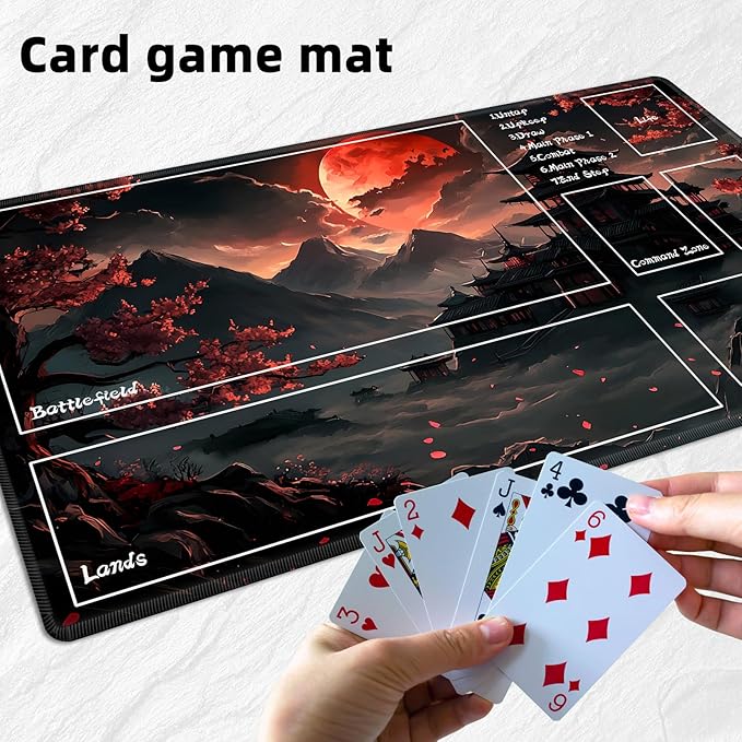 for MTG Playmat with Zones Storage Bag,for TCG Playmat and Playing Card Mat for Magic Board Games, Pagoda Non Slip Stitched Edges Game Mat, Rollable Foldable Card Playmats