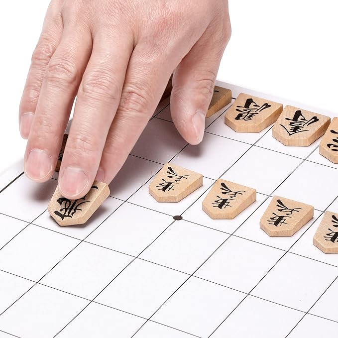 Yellow Mountain Imports Wooden Shogi Japanese Chess Game Traditional Koma Playing Pieces with Paper Shogiban