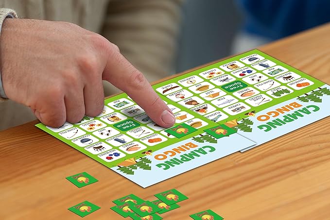 Camping Bingo Game - 24 Player Outdoor Activity for School Parties, Birthdays and Nature Parties