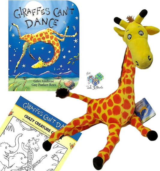 Giraffes Can't Dance by Giles Andreae, Guy Parker-Rees, MerryMakers Giraffe Stuffed Animal Plush 16 In, and Coloring Page (An Educational Gift Set Encouraging Bravery, Self-Esteem, and Being Yourself)