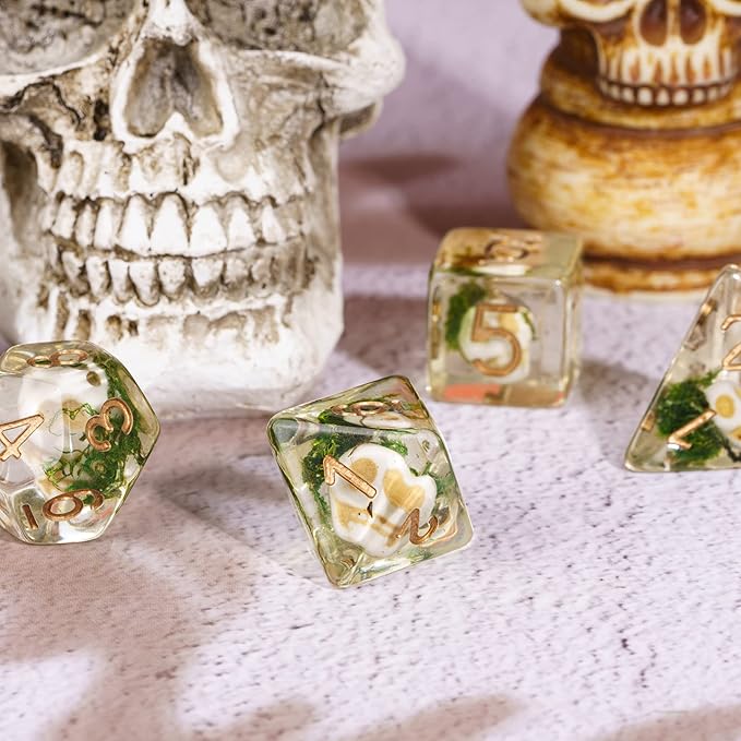 UDIXI 7-Die DND Dice Set, Polyhedral Dice Set D&D Skull D and D Dice Set for Dungeons and Dragons RPG Tabletop Games (Skull-Seaweed)