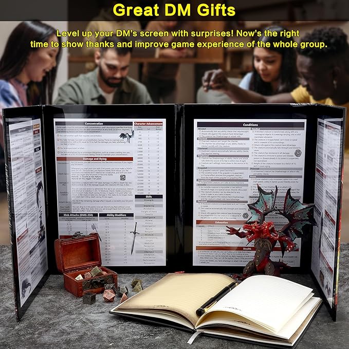 Haxtec DND DM Screen, Dungeons and Dragons Master Screen, Four-Panel with Magnetic Pockets DM Screen for Board Games Masters, TTRPG Accessories D&D Gifts for DM Dungeons Masters