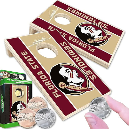 Tabletop Cornhole Game Set | Officially Licensed College Mini Football Cornhole Board Game | Includes Coins